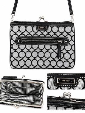 Nine West Triple Compartment Geometric Crossbody Purse – Black & White